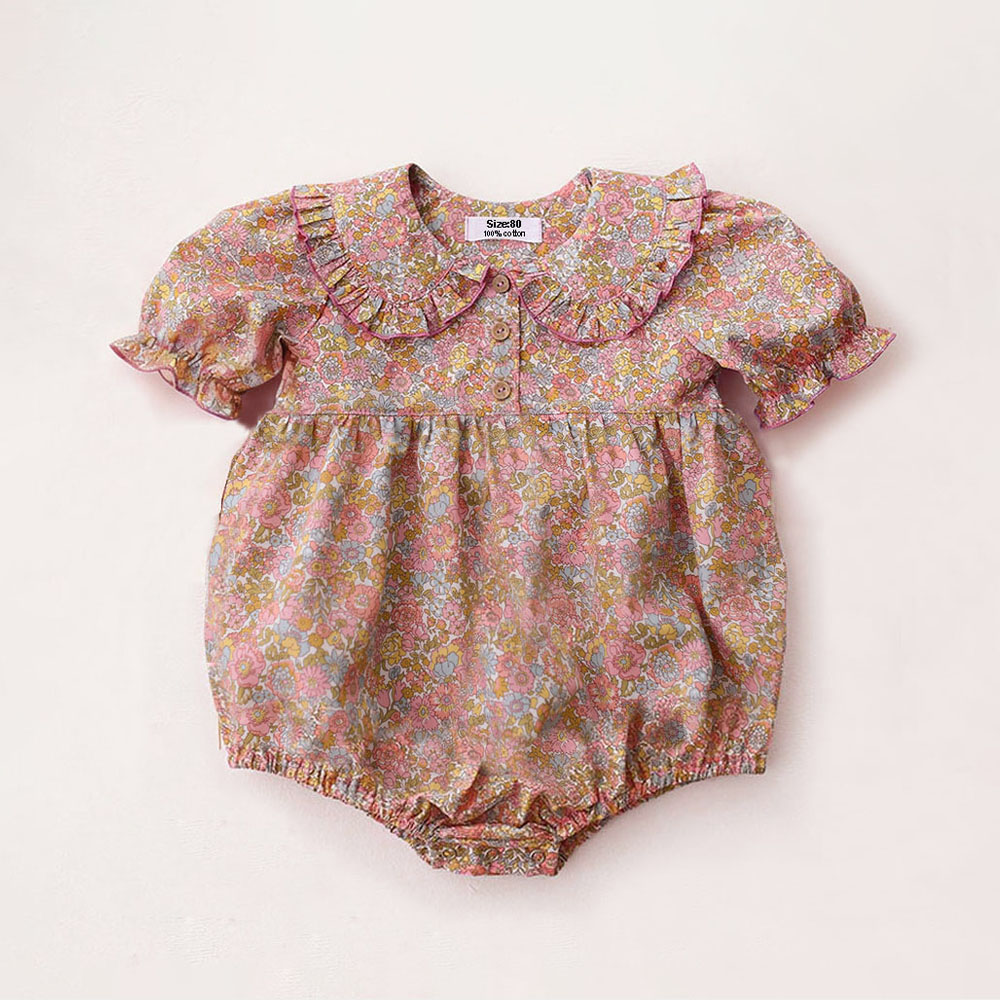 Newborn Baby Girl Romper Floral - ชุดรอมเปอร์เด็กทารกแรกเกิดลายดอกไม้น่ารักสำหรับฤดูร้อน เสื้อผ้าเด็กผู้หญิงผ้าฝ้าย
