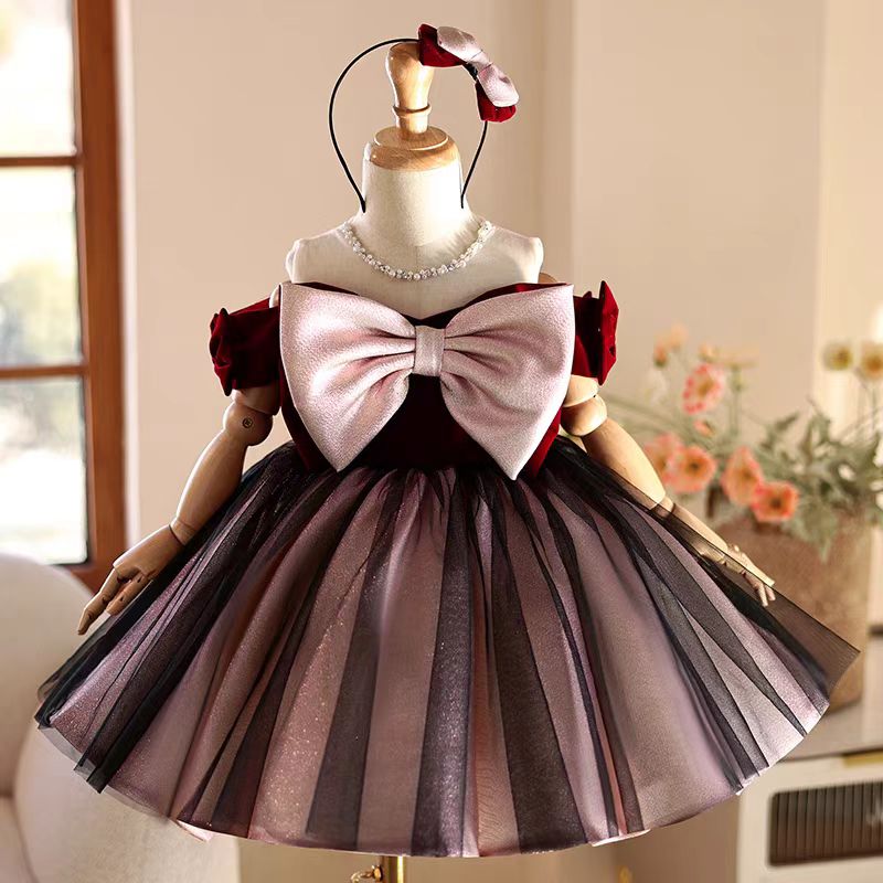 Toddler Girl Tulle Party Dress - ชุดเดรสเด็กผู้หญิงสีแดงเบอร์กันดี รุ่น J464 จาก Jill Wish