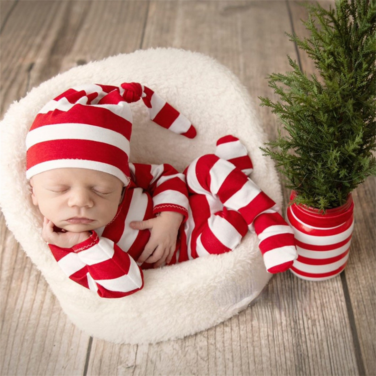 Infant Photography Props Outfit - ชุดจั๊มสูทสีแดงสำหรับเด็กแรกเกิดพร้อมหมวกและปลอกคอ อุปกรณ์ประกอบฉากถ่ายภาพเด็ก ชุดถ่ายภาพทารก ธีมคริสต์มาส