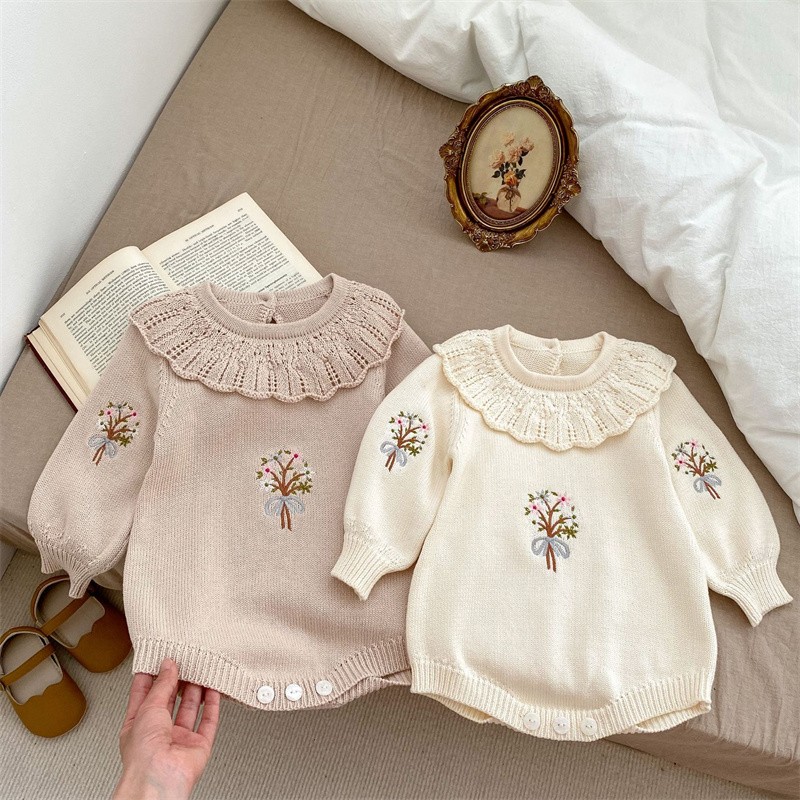 ชุดหมีถักฤดูใบไม้ร่วงใหม่สำหรั - Newborn Baby Girl Romper Floral บทวิจารณ์และราคา
