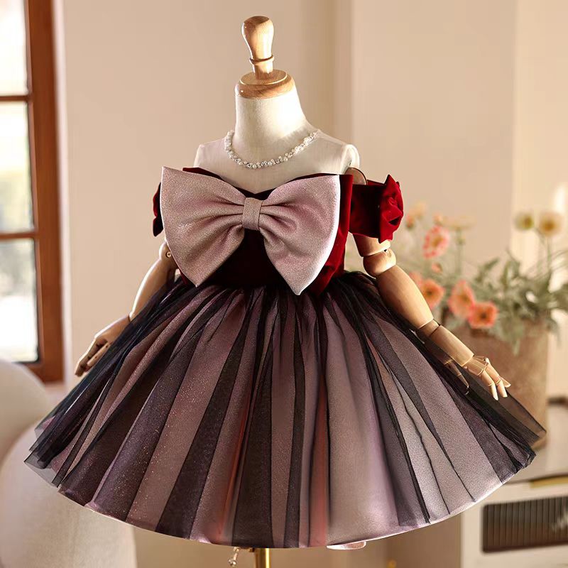 ชุดเดรสเด็กผู้หญิงสีแดงเบอร์กั - Toddler Girl Tulle Party Dress บทวิจารณ์และราคา