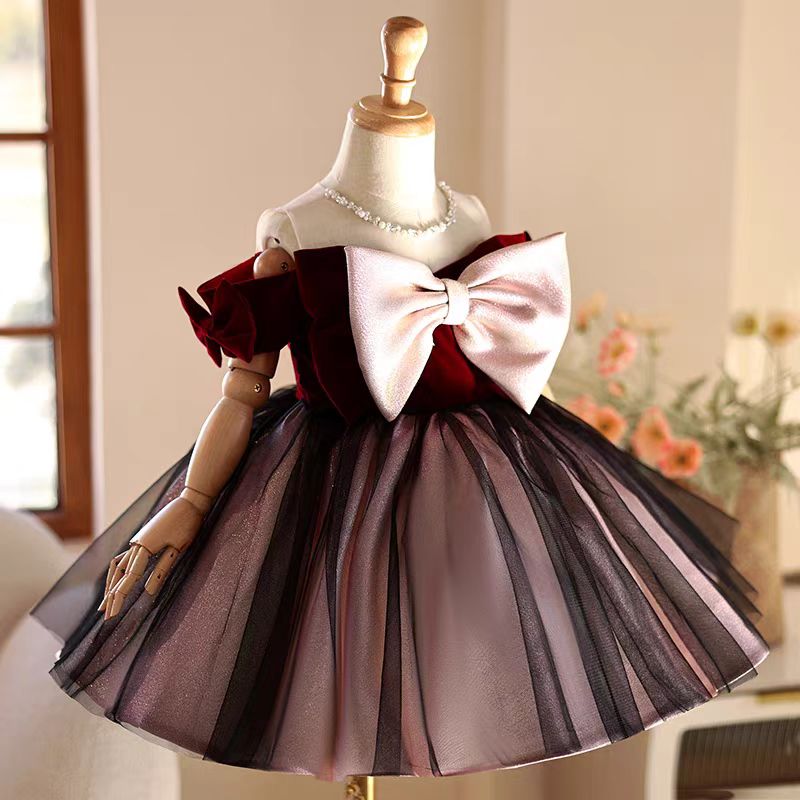 ชุดเดรสเด็กผู้หญิงสีแดงเบอร์กั - Toddler Girl Tulle Party Dress บทวิจารณ์และราคา
