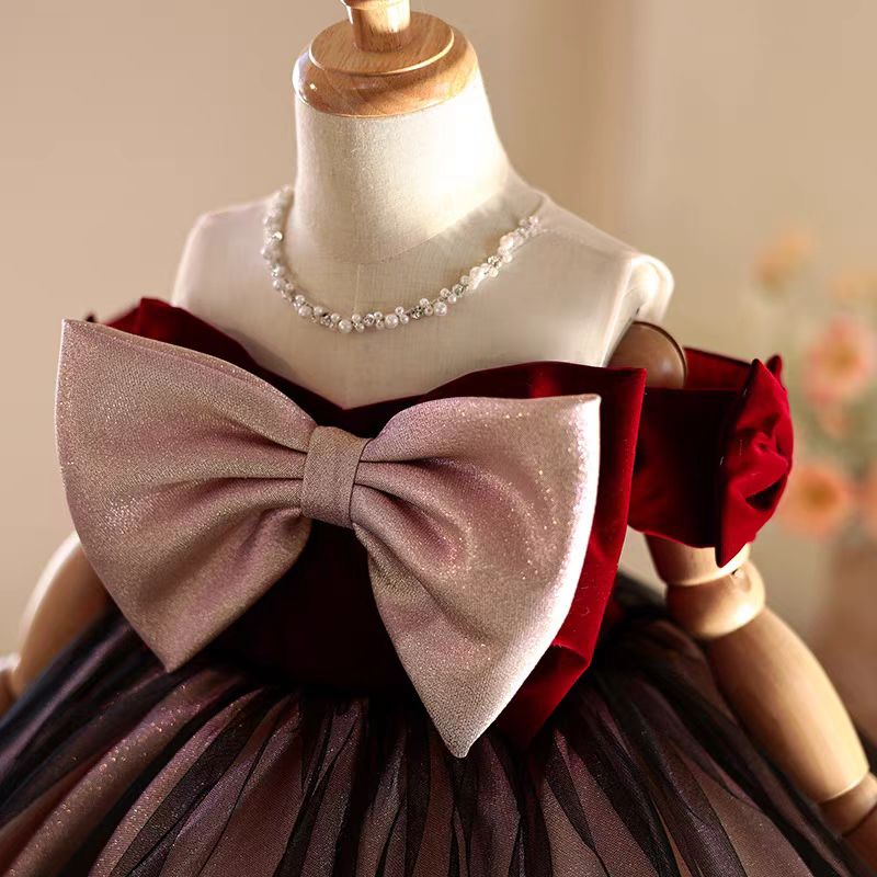 ชุดเดรสเด็กผู้หญิงสีแดงเบอร์กั - Toddler Girl Tulle Party Dress บทวิจารณ์และราคา