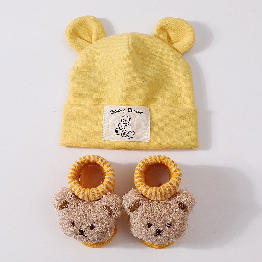 ชุดหมวกและถุงเท้าเด็กอ่อนผ้าฝ้ - Infant Beanie Hat With Ears บทวิจารณ์และราคา