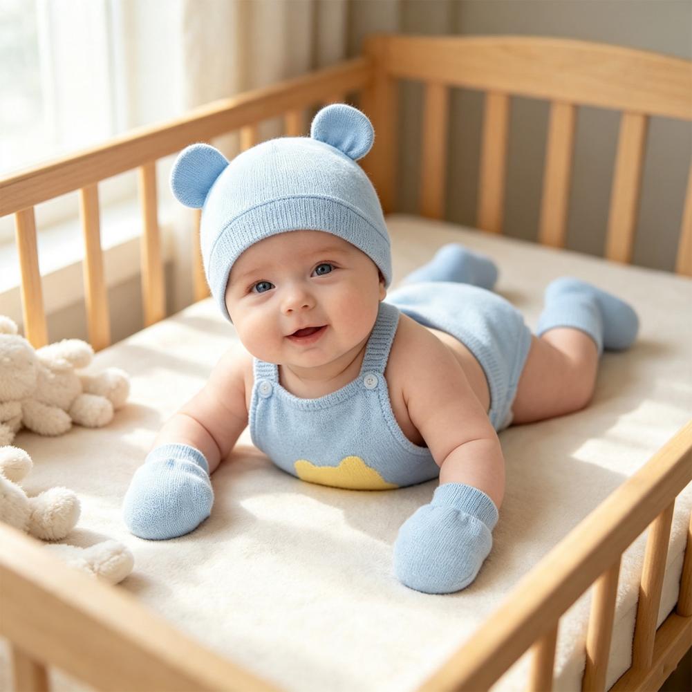 ชุดหมวกและถุงมือป้องกันรอยขีดข - Infant Beanie Hat With Ears บทวิจารณ์และราคา