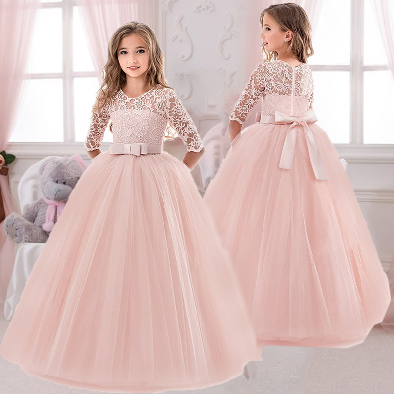 สาวลูกไม้ปักชุดเจ้าหญิงโบว์แขน - Toddler Girl Tulle Party Dress บทวิจารณ์และราคา