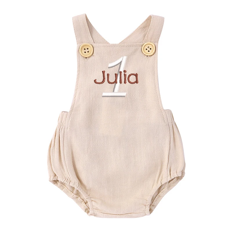 ชุดหมีขาสั้นปักชื่อ1st ชุดหมีข - Baby Summer Linen Sleeveless Jumpsuit บทวิจารณ์และราคา